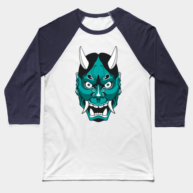 Blue Hannya Baseball T-Shirt by Ink.amaral